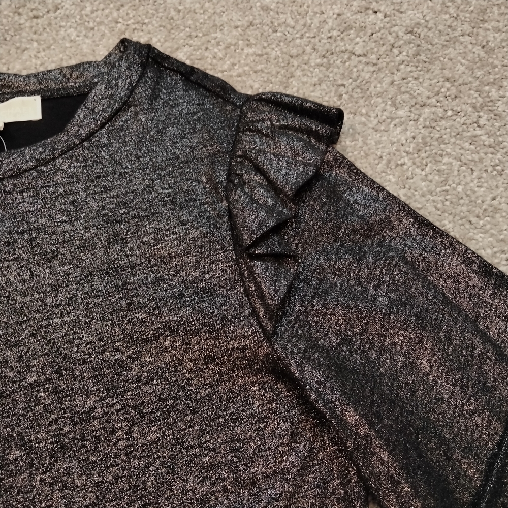 NWT Sz M Michael Kors Women's Metallic Silver Knit Top - Picture 9 of 10